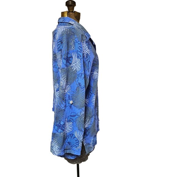 Icantoo Blouse Womens Size M Blue Tropical Print Button Up Shirt Top Cotton - Picture 5 of 8